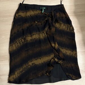 Ralph Lauren Black Silk Garment skirt size L Tie-knot, asymmetrical ruffle hem